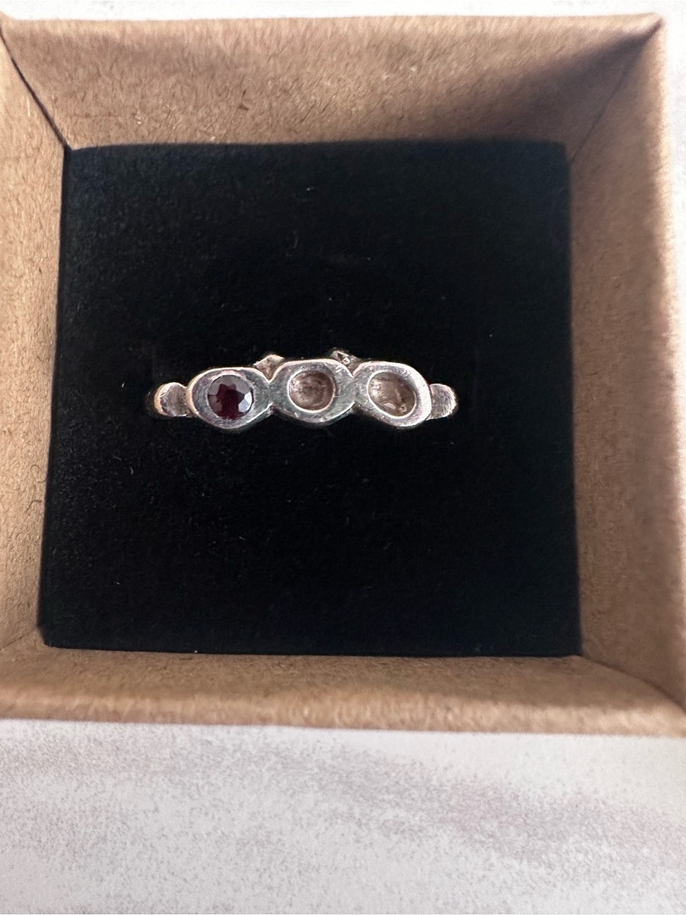 Sterling Silver Garnet Accent Three Bezel Ring Sz 6.25 6 1/4 - Women Jewelry